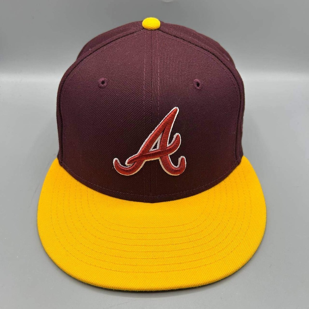 Atlanta Braves MLB Hat Men 7 1/8 Red Yellow 59Fifty New Era Fitted Cap